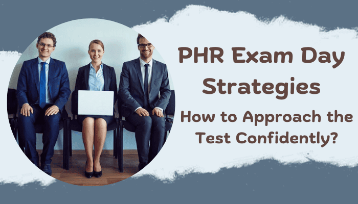 Three professionals sitting confidently, representing PHR Exam Day Strategies for success.